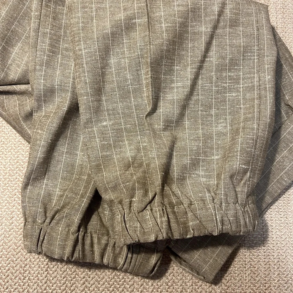 ASOS size W30 x L32 tailored pants, greenish beige striped cinched bottom pants